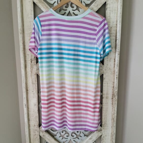 Perfect Peach Medium Short Sleeve T-Shirt Tee Longer Length Colorful Stripe - Picture 2 of 7